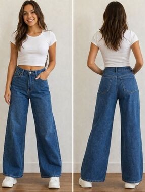 NWT Old Navy Wide Leg High Rise Denim Jeans Womens Size 30 Petite